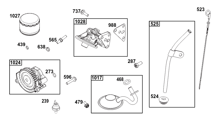 Lubrication Group Diagram and Parts List for 296447-0011-H5 200000 - 399999 Briggs and Stratton Engine